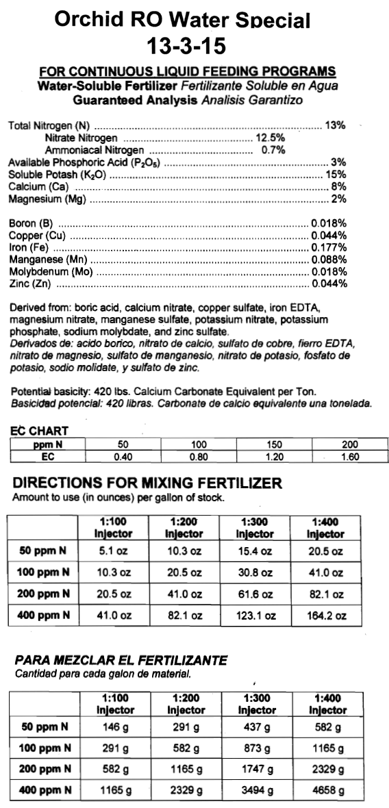 1/2 Pound with Scoop & Usage Guide Greencare MSU Orchid Fertilizer 13-3-15 Reverse Osmosis tap Water Formula rain 